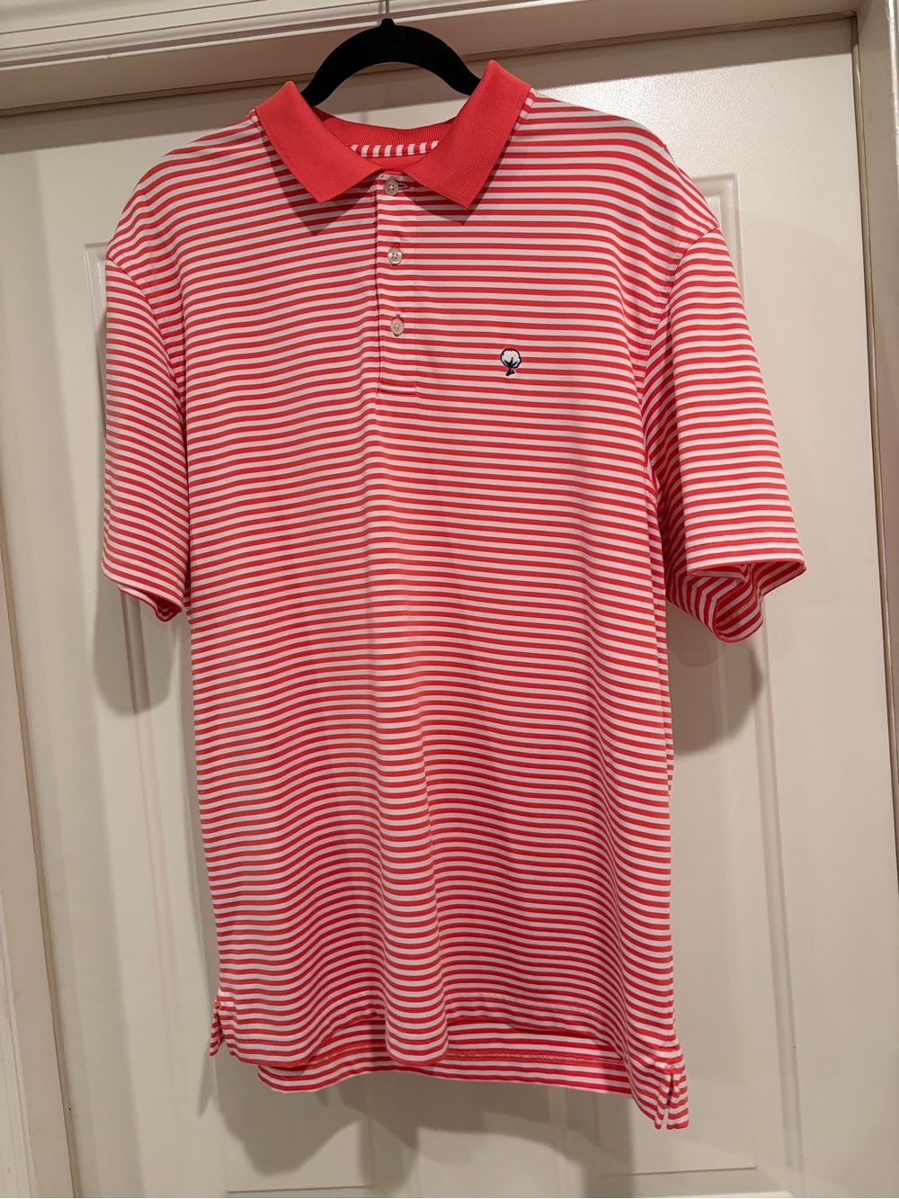 The Southern Shirt Company Coral and White Striped Polo